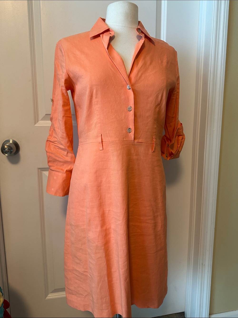 Theory orange linen blend shirt dress